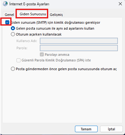 Giden Sunucu Ayarları