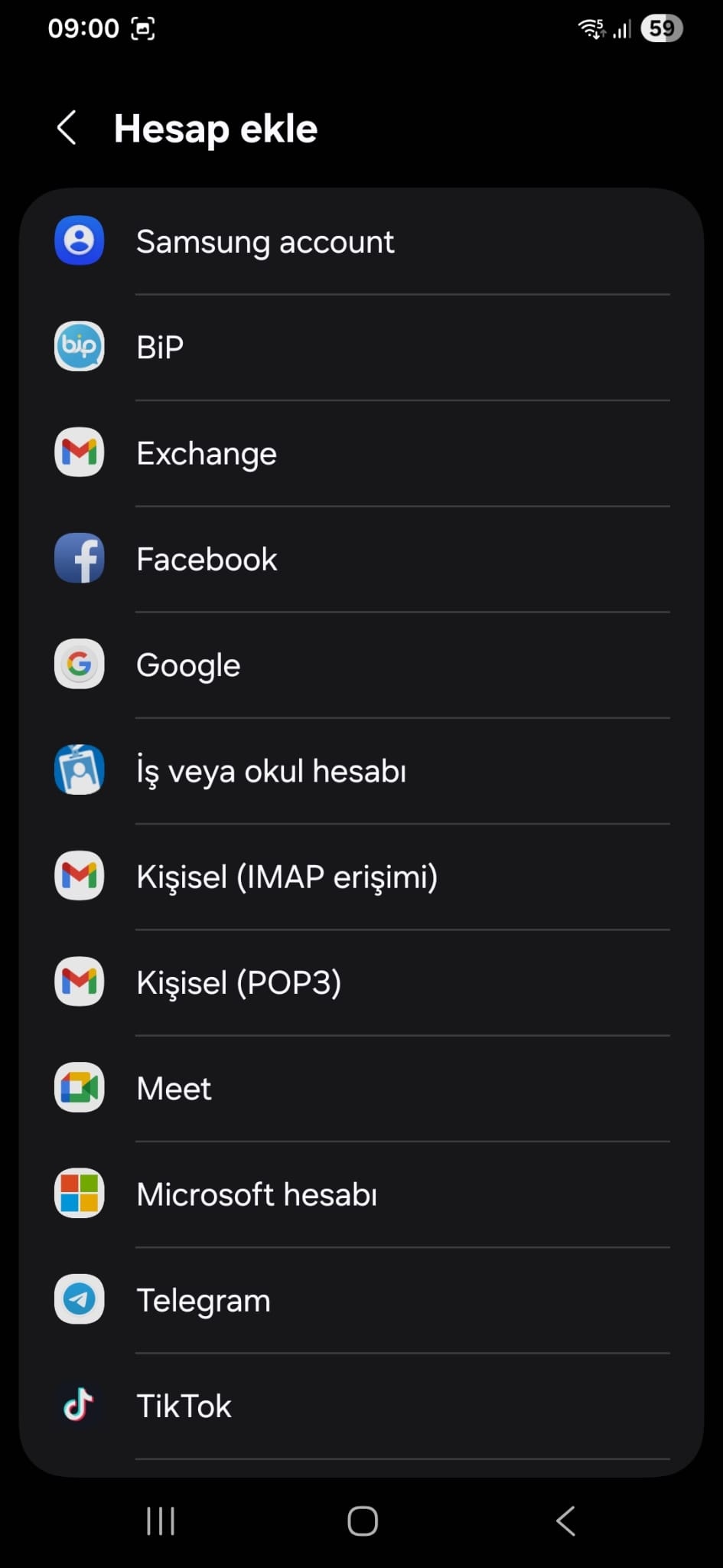 Hesap Ekle Seçeneği