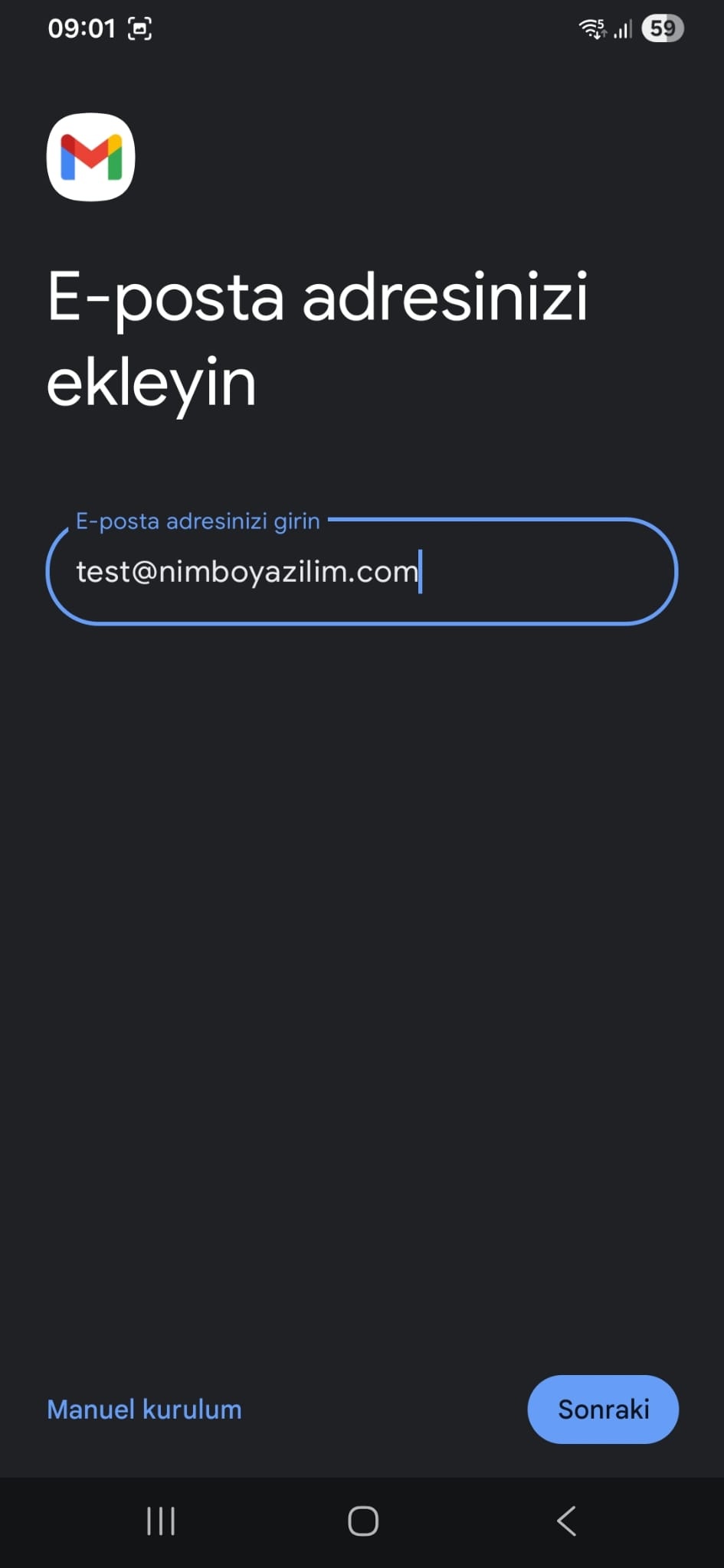 E-posta Adresi Girişi