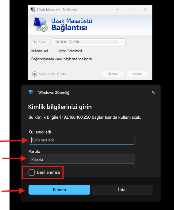 Kullanıcı Adı ve Parola Girişi