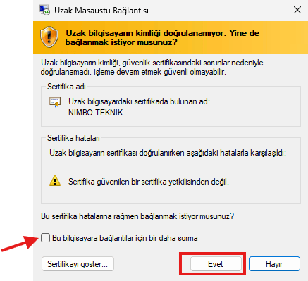 Güvenlik Sertifikası Onayı