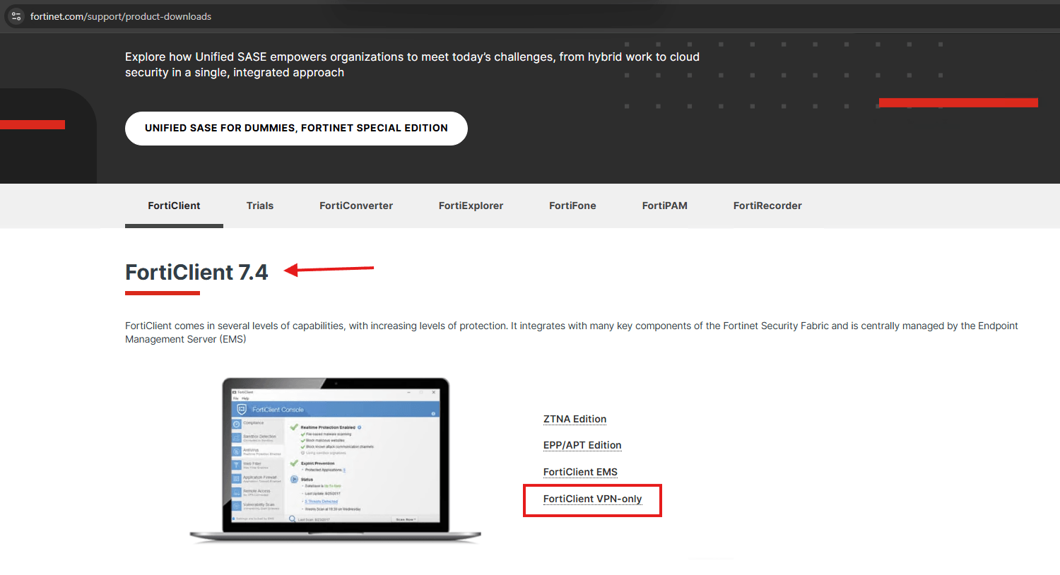 FortiClient VPN-only Seçimi