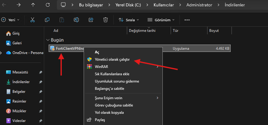 Yönetici Olarak Çalıştır