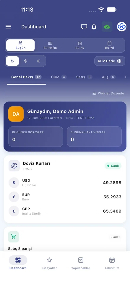 NimboX mobil uygulaması — Dashboard ekranı